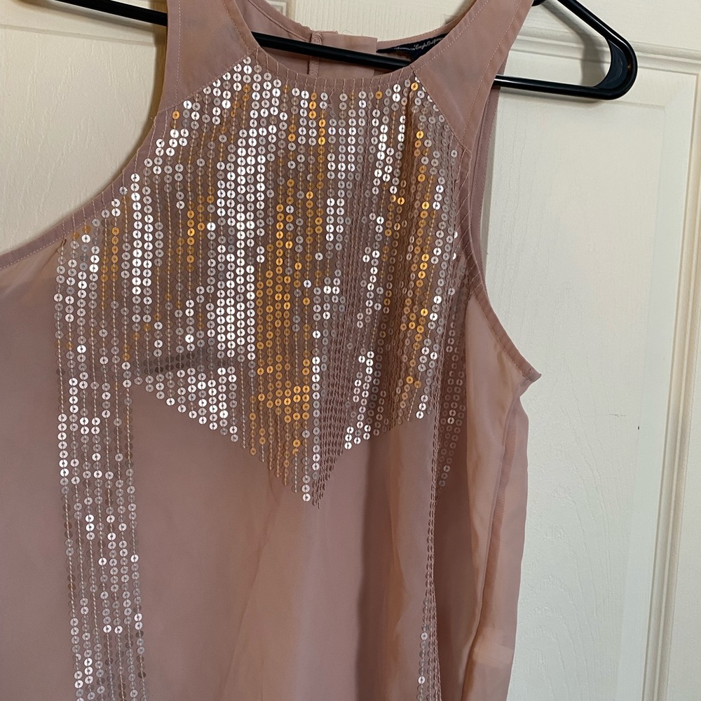 American Eagle Pink Tank Top With Pink Sequence’s Size Small